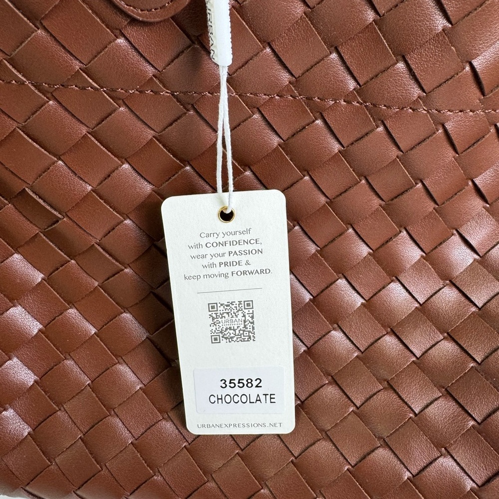 Urban Expressions Rhonda Woven Top Handle Bag in Chocolate Brown NWT - Picture 8 of 10